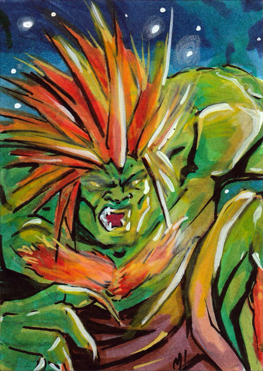 Blanka sketch card by Monty, original ink and marker Street Fighter art