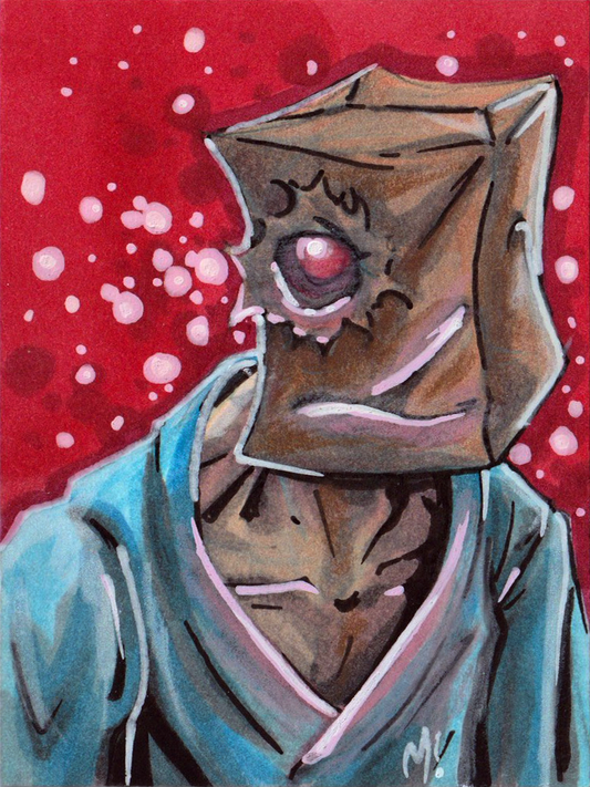 Faust comic sketch card by Monty, original ink and marker drawing