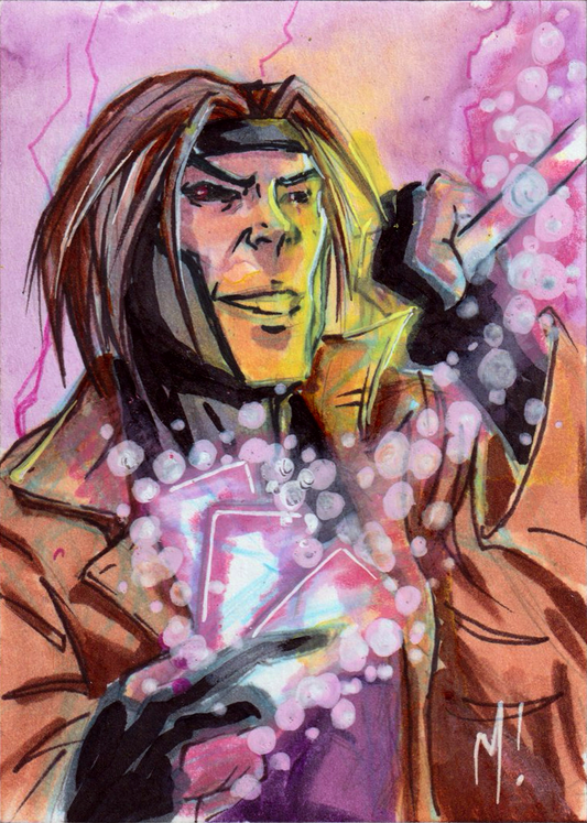 Superhero sketch card by Monty, Card Shark original ink and marker drawing