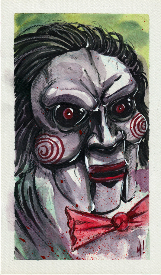 Jigsaw art by Monty, original watercolor and ink horror painting
