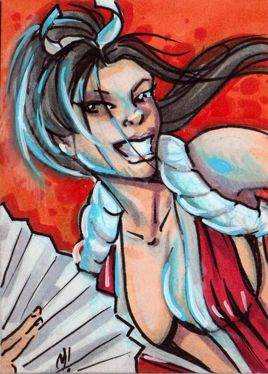 Mai Shiranui art by Monty, original ink and marker sketch card
