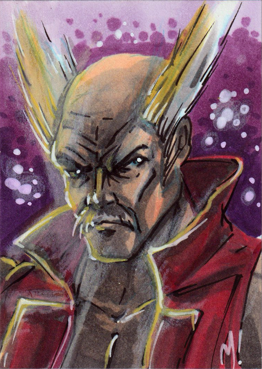 Mishima Heihachi sketch card by Monty, original ink and marker Tekken art