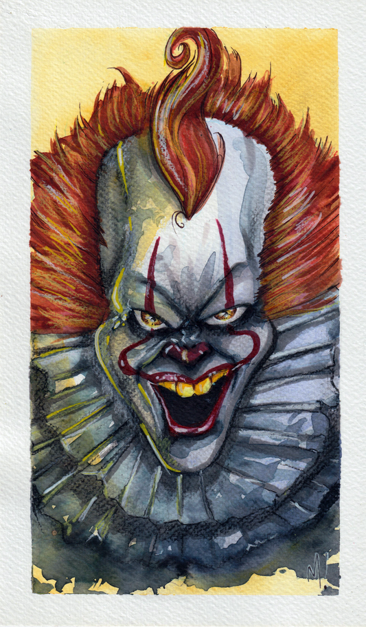 Original horror artwork, watercolor and ink painting by Monty