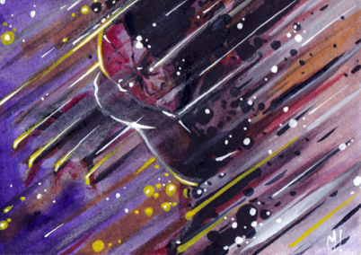 Fire art by Monty, Under Fire original comic style portrait in ink and pastel