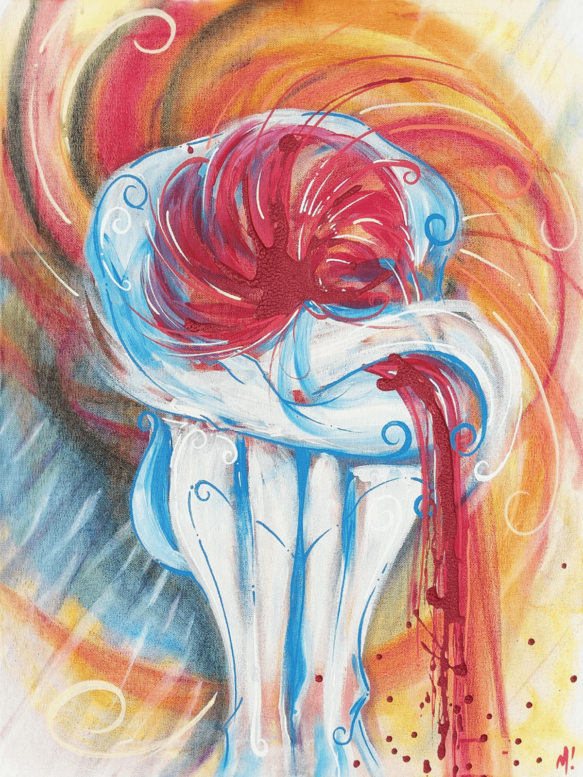 Close-up of the acrylic and pastel in Calm by Monty