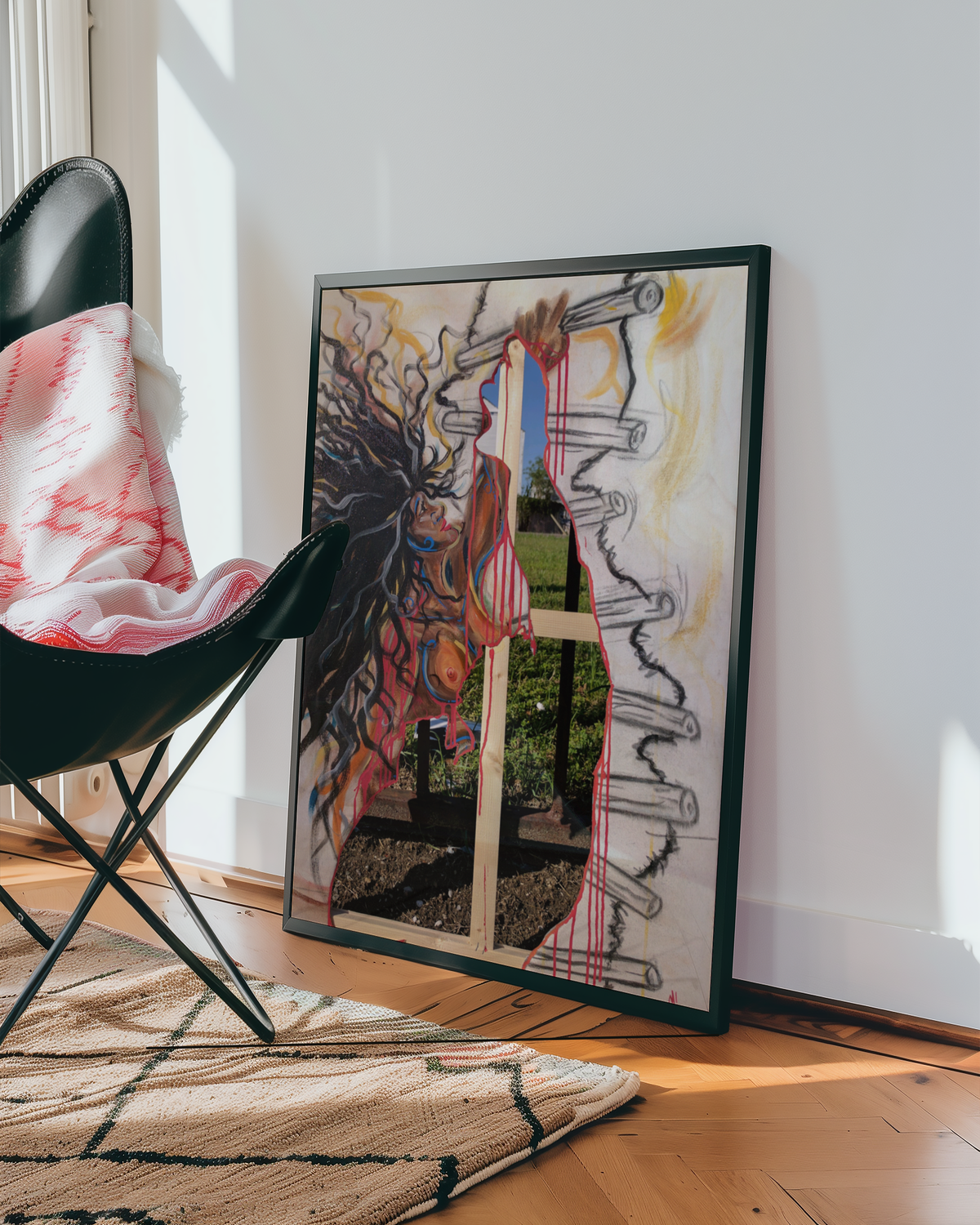 Large framed Climb print sitting against a wall