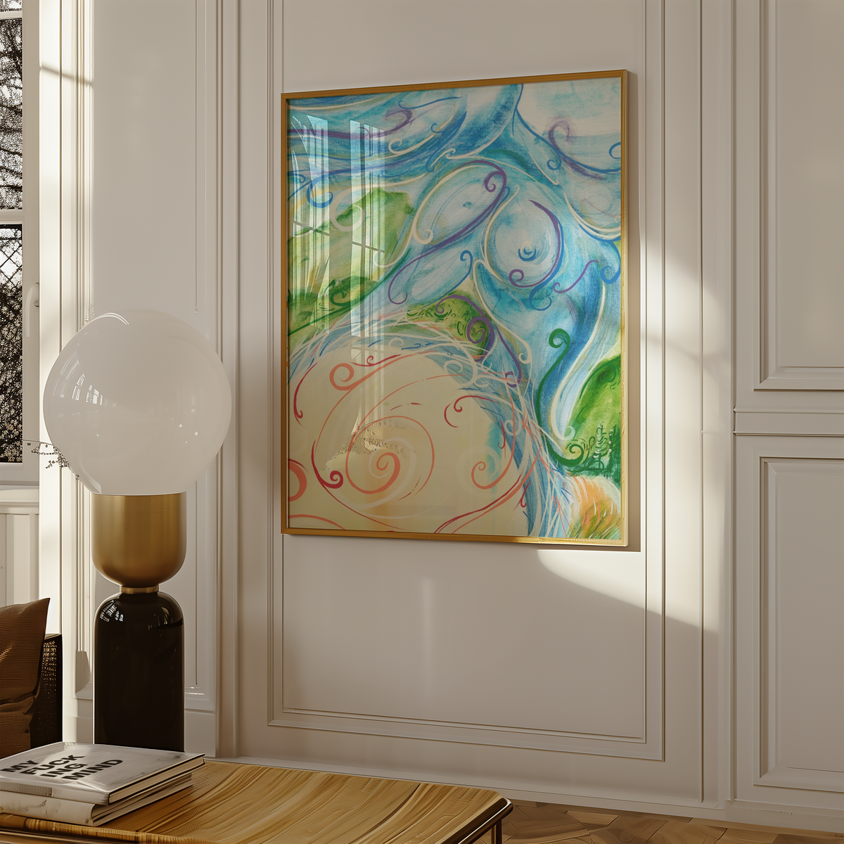 Large framed Dancing Balis print by Monty on a wall