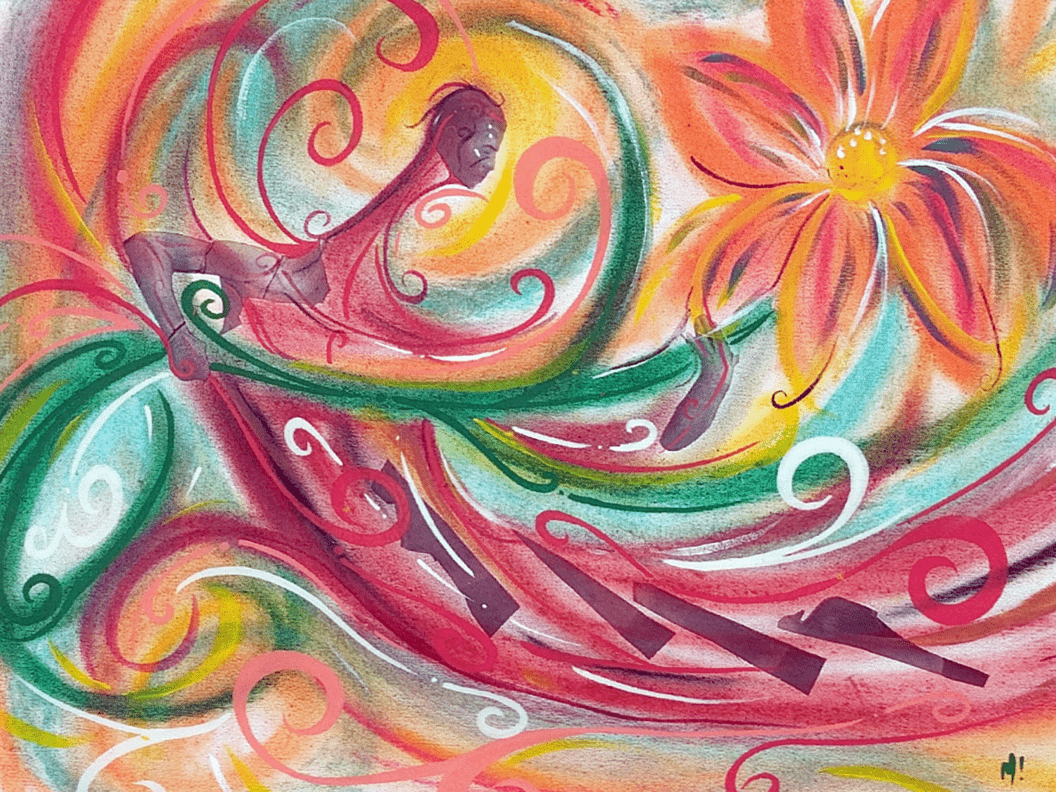 Close-up of the pastel and acrylic color in Fleur by Monty