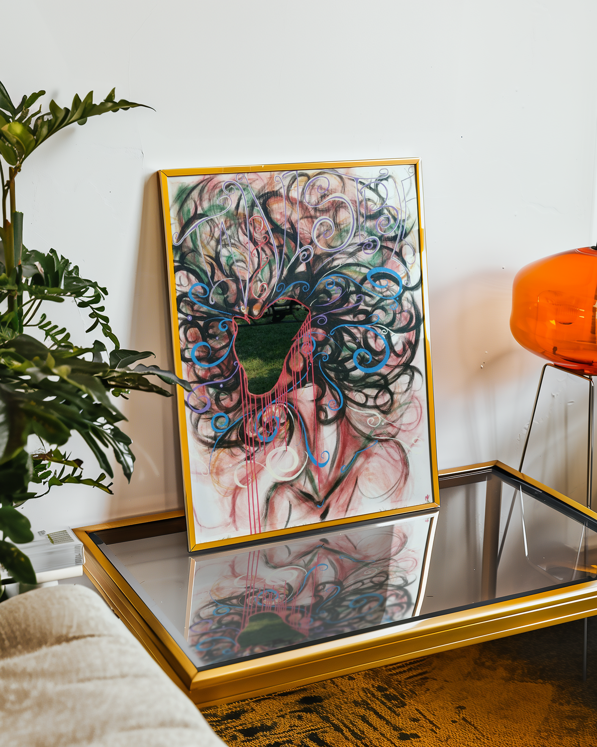 Small Indivisible art print on a table