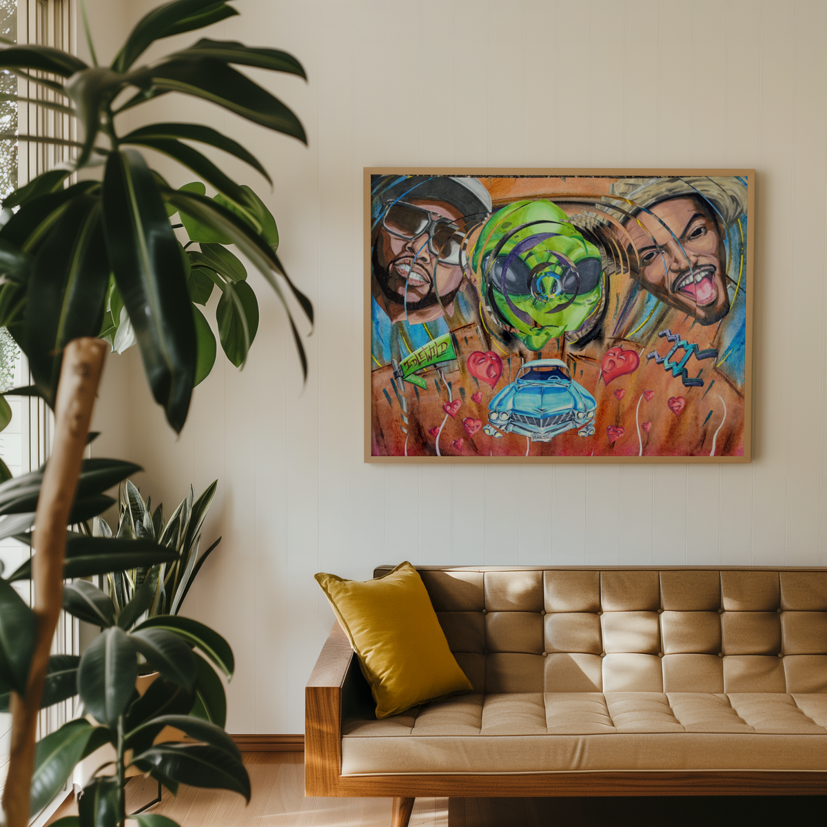 Large framed Dirty South print hanging on a wall