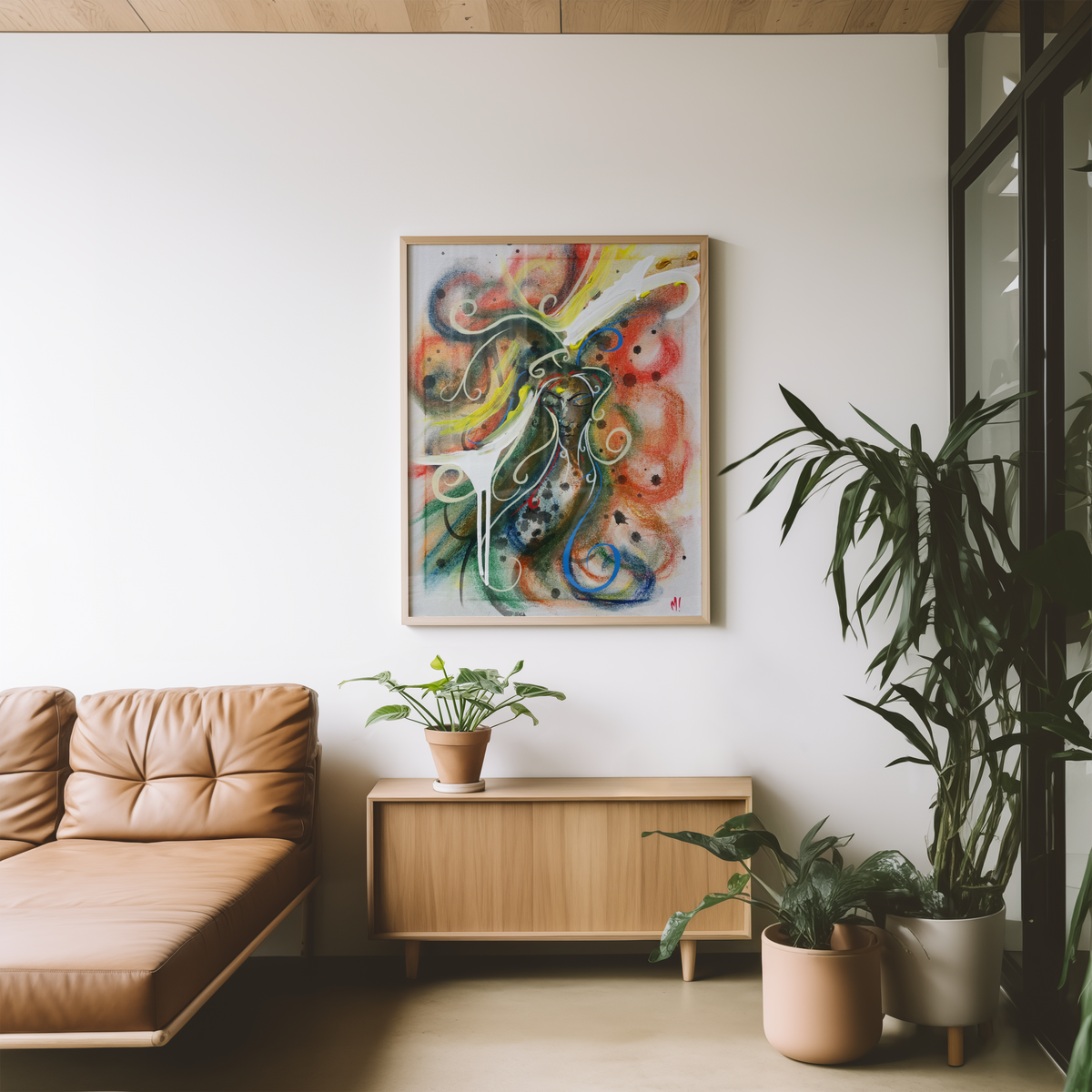 Large framed Peace Within print hanging on a wall