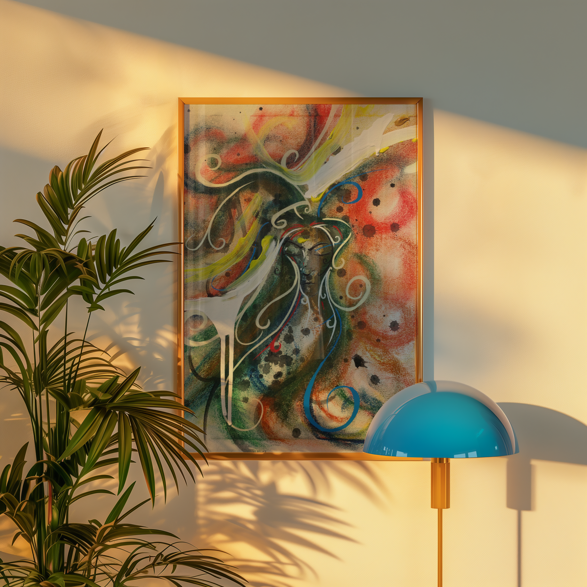 Medium empowerment wall art print hanging above a lamp