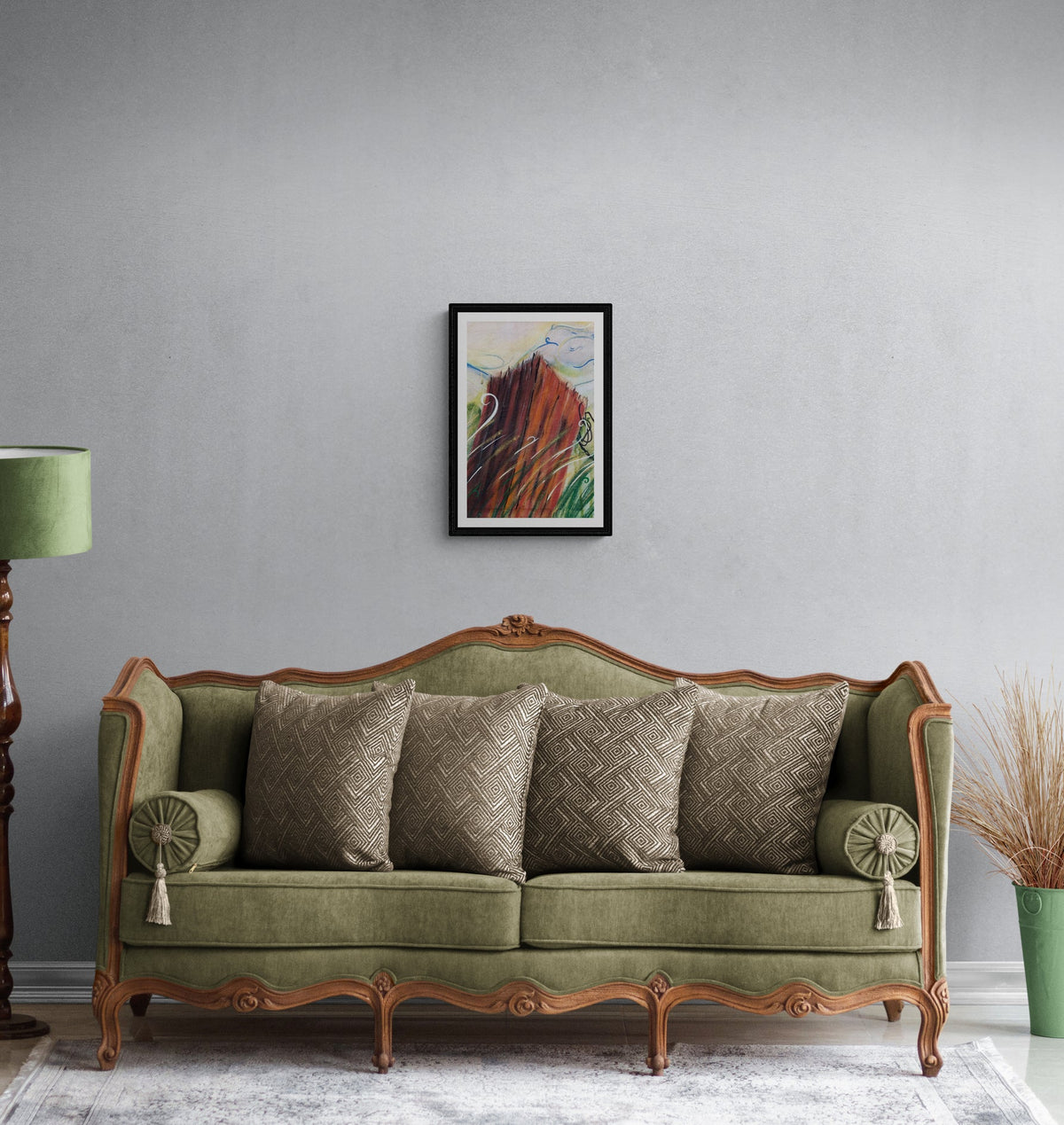 Post impressionist landscape art print by Monty in browns, greens, blues and yellows