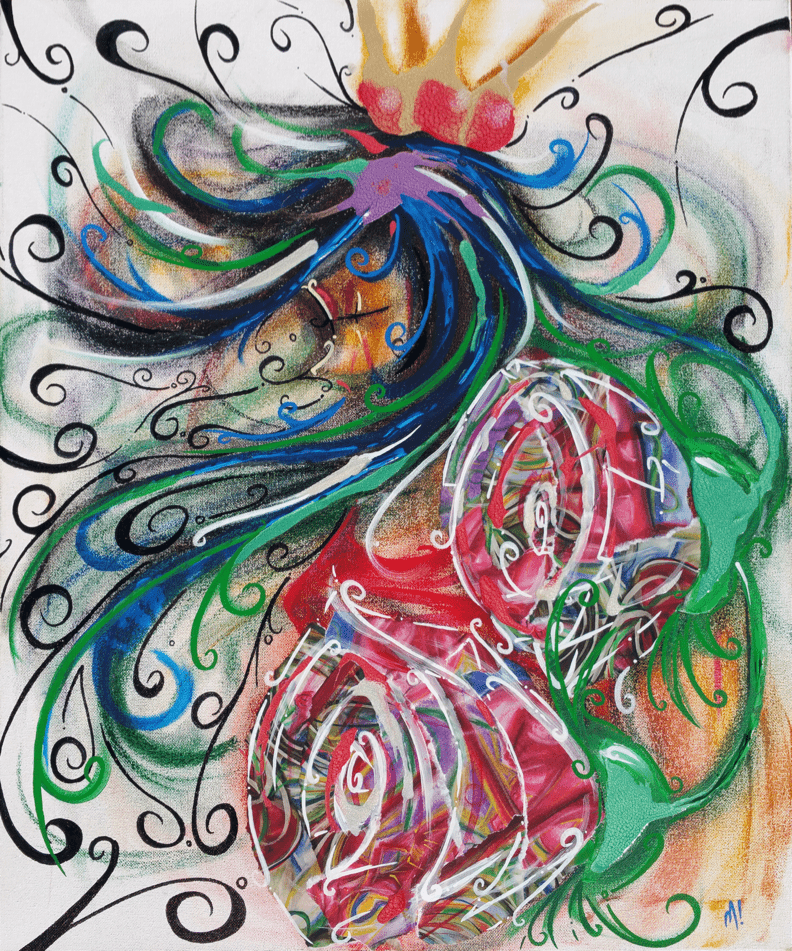 Close-up of the pastel detail on the Queen of Hearts in the She Stands print