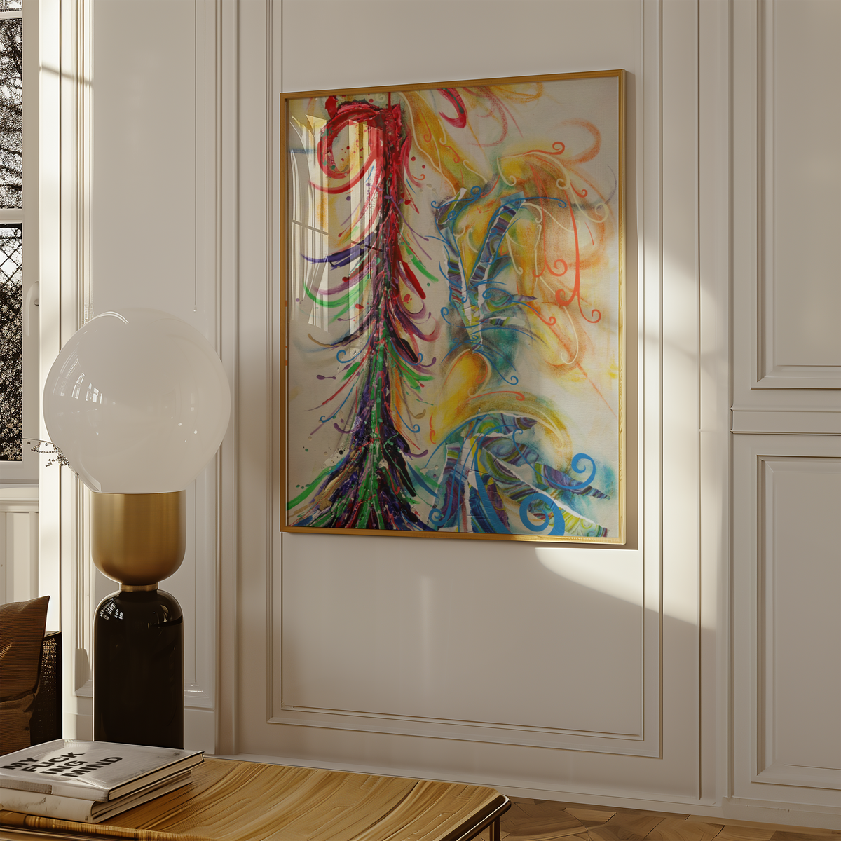 Large framed She Creates print by Monty hanging on a wall