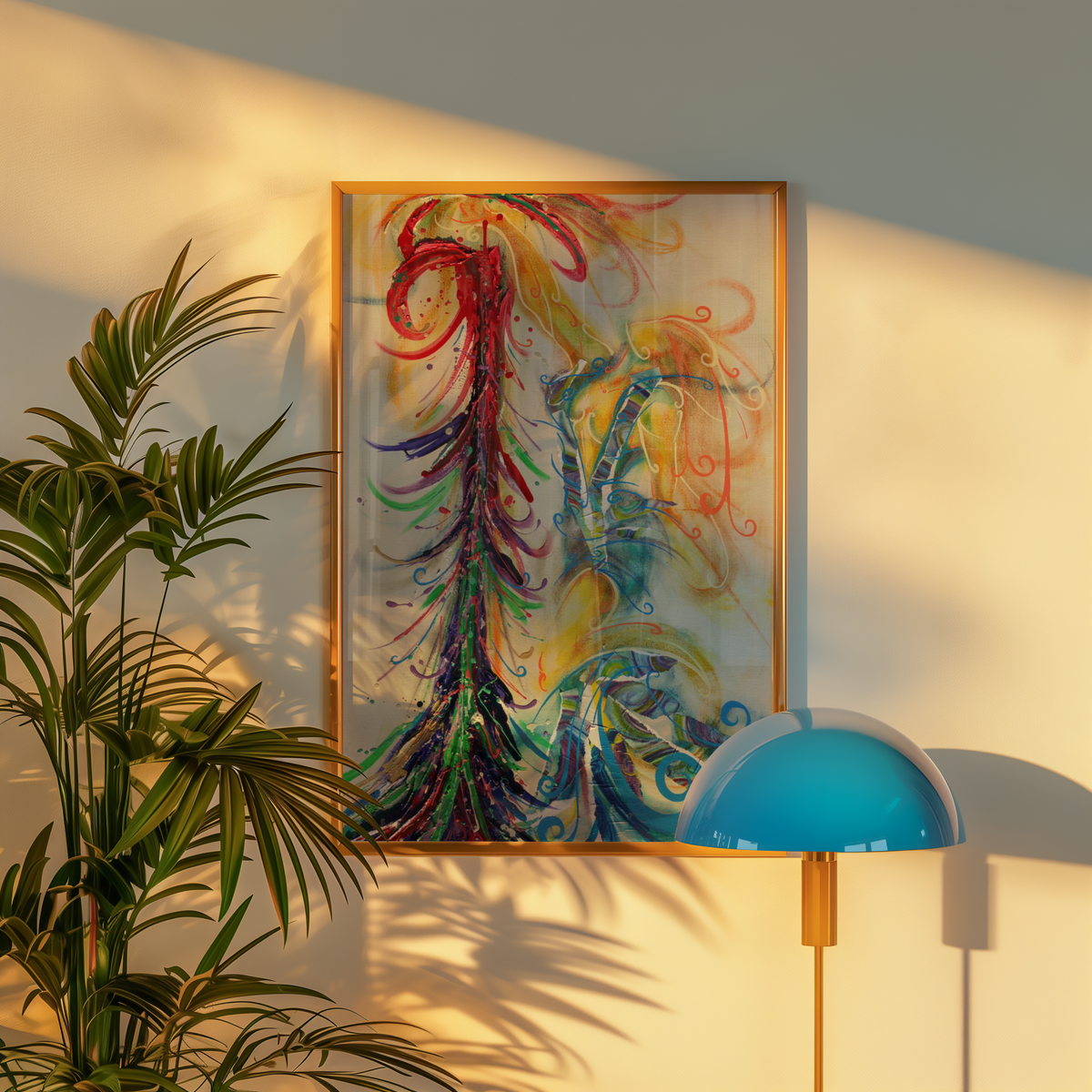 Medium woman empowerment print hanging above a lamp