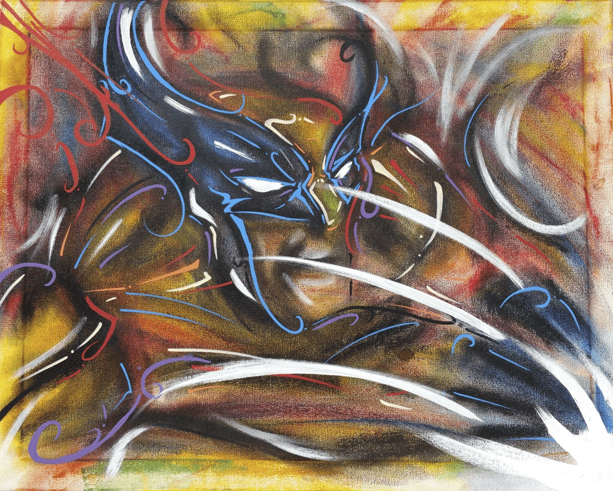 Close-up of the Claws Out art print, showing loose pastel texture on the claws