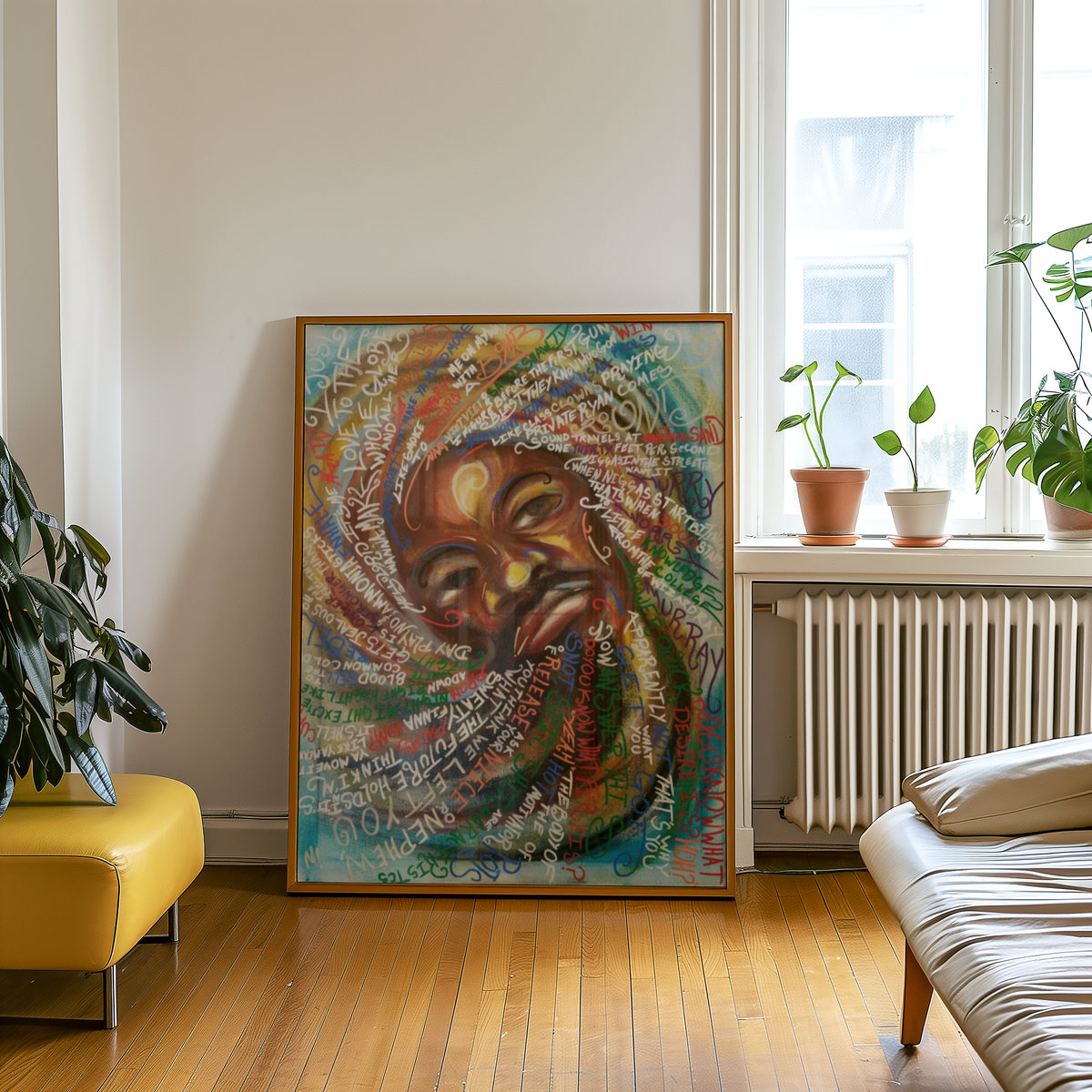 Large framed 3000 print hanging on a wall