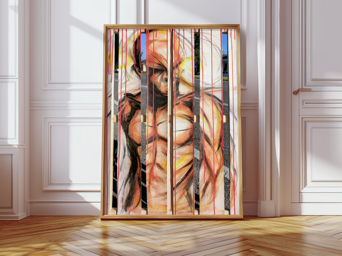 Three-Fifths Black contemporary art print by Monty in a frame, leaning against a wall