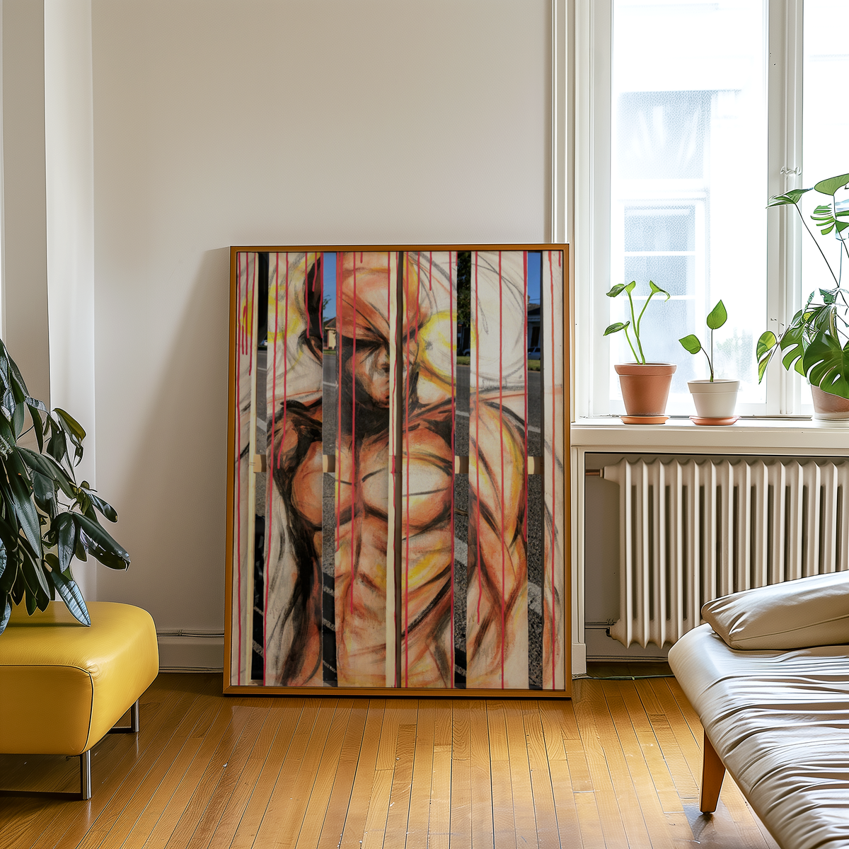 Large framed Three-Fifths print leaning on a wall