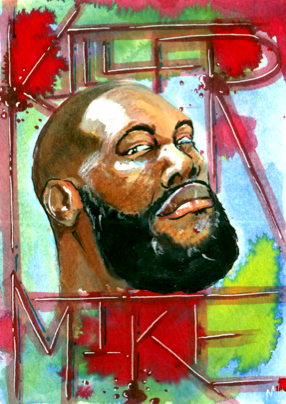 Hip hop legend Killer Mike as small affordable original art by Monty! New Orleans artist