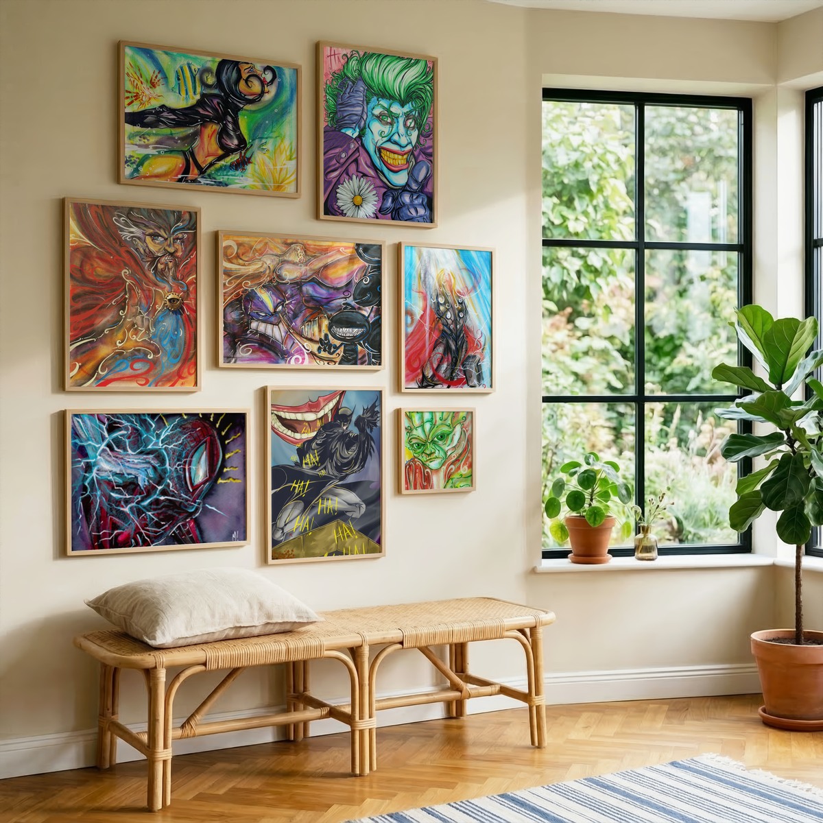 Gallery wall of Monty Live Art artwork featuring the Night Watch print