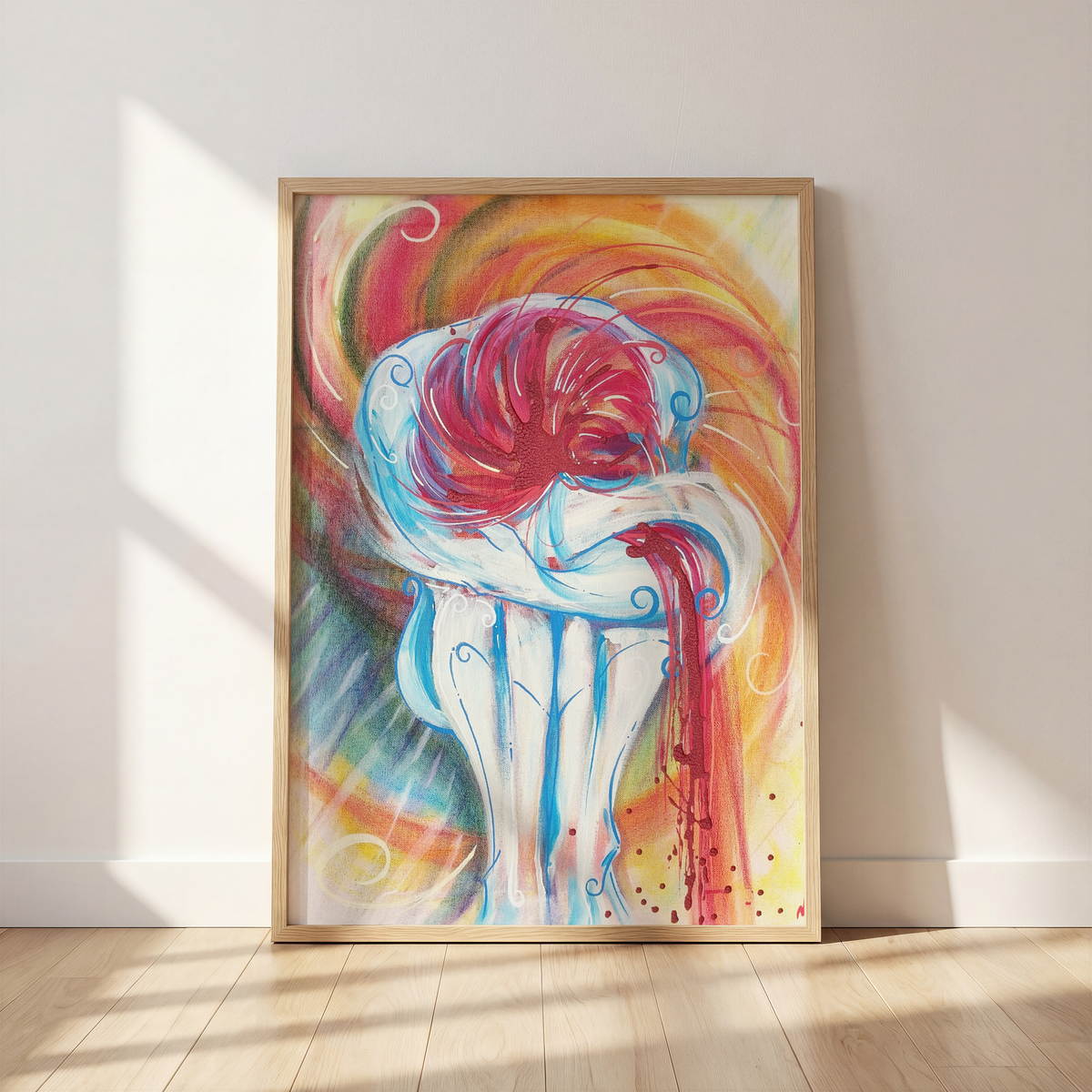 Calm by Monty, quiet strength art print of a woman holding her knees