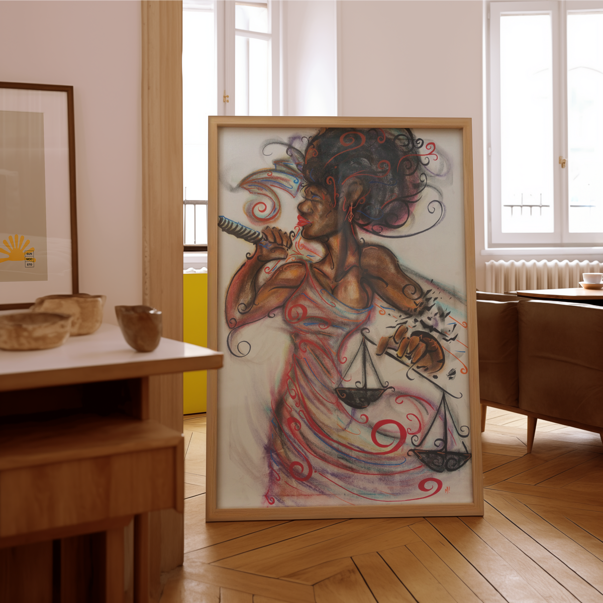 Large framed For All print by Monty on a wall