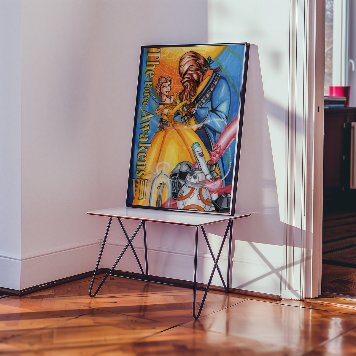 Large framed Zero Gravity Waltz print by Monty on a wall