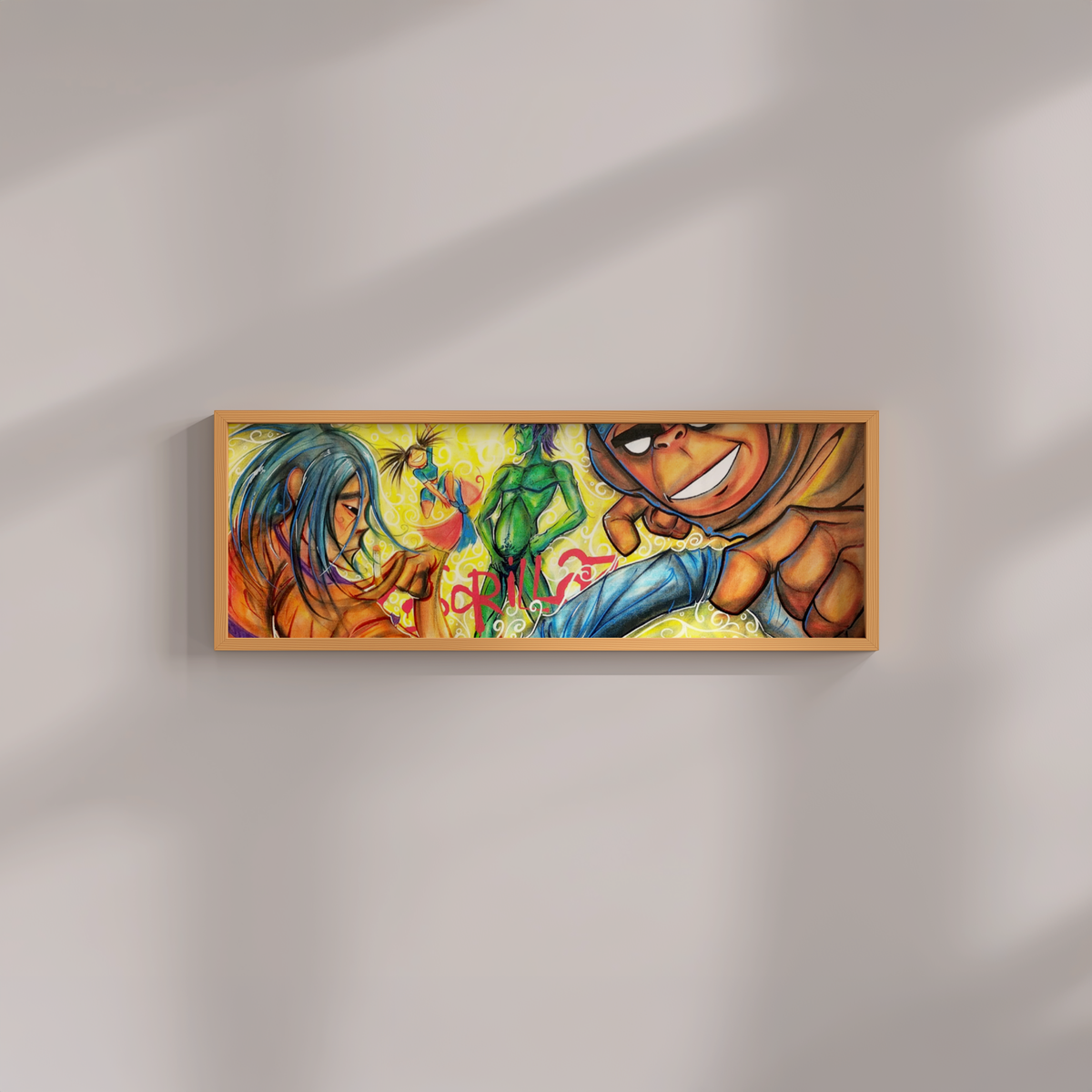 Gorillaz art print by Monty in a frame leaning against a wall