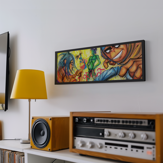 Small Gorillaz art print by Monty on a table