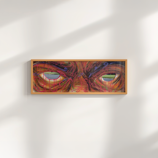 Leyes by Monty, black artwork print in a frame leaning against a wall