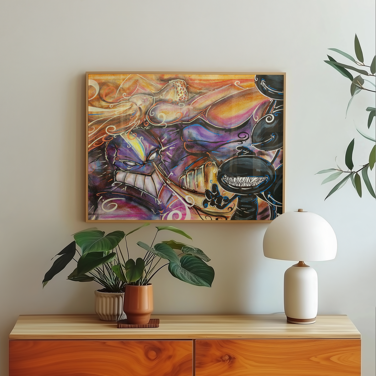 Framed The Maxx art print above a table, comic book decor