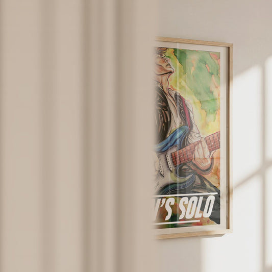Video of the Fastest Guitar in the Galaxy art print in a frame, showing size and acrylic and pastel texture