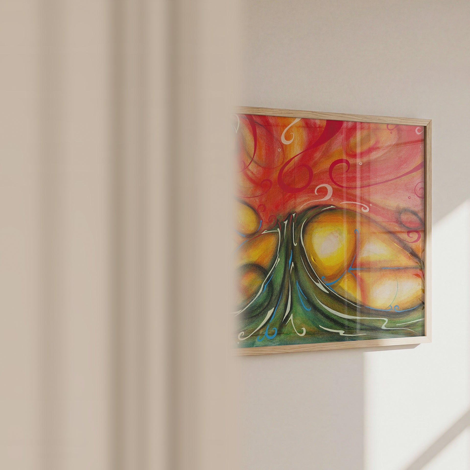 Video of the Awake art print in a frame, showing size and pastel texture