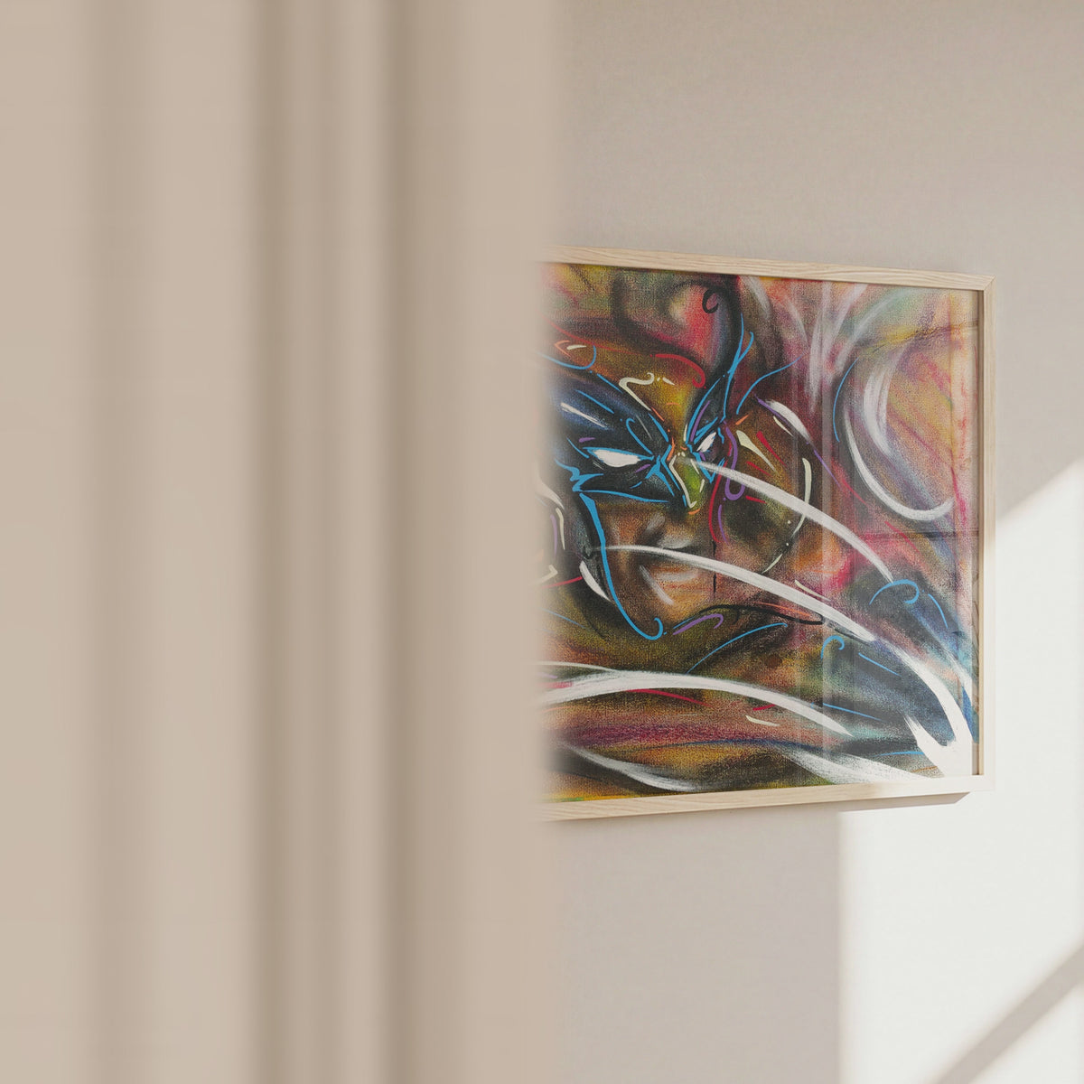 Video of the Claws Out art print in a frame, showing size and pastel texture