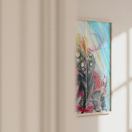 Video of the Gathering Storm art print in a frame, showing size and pastel texture