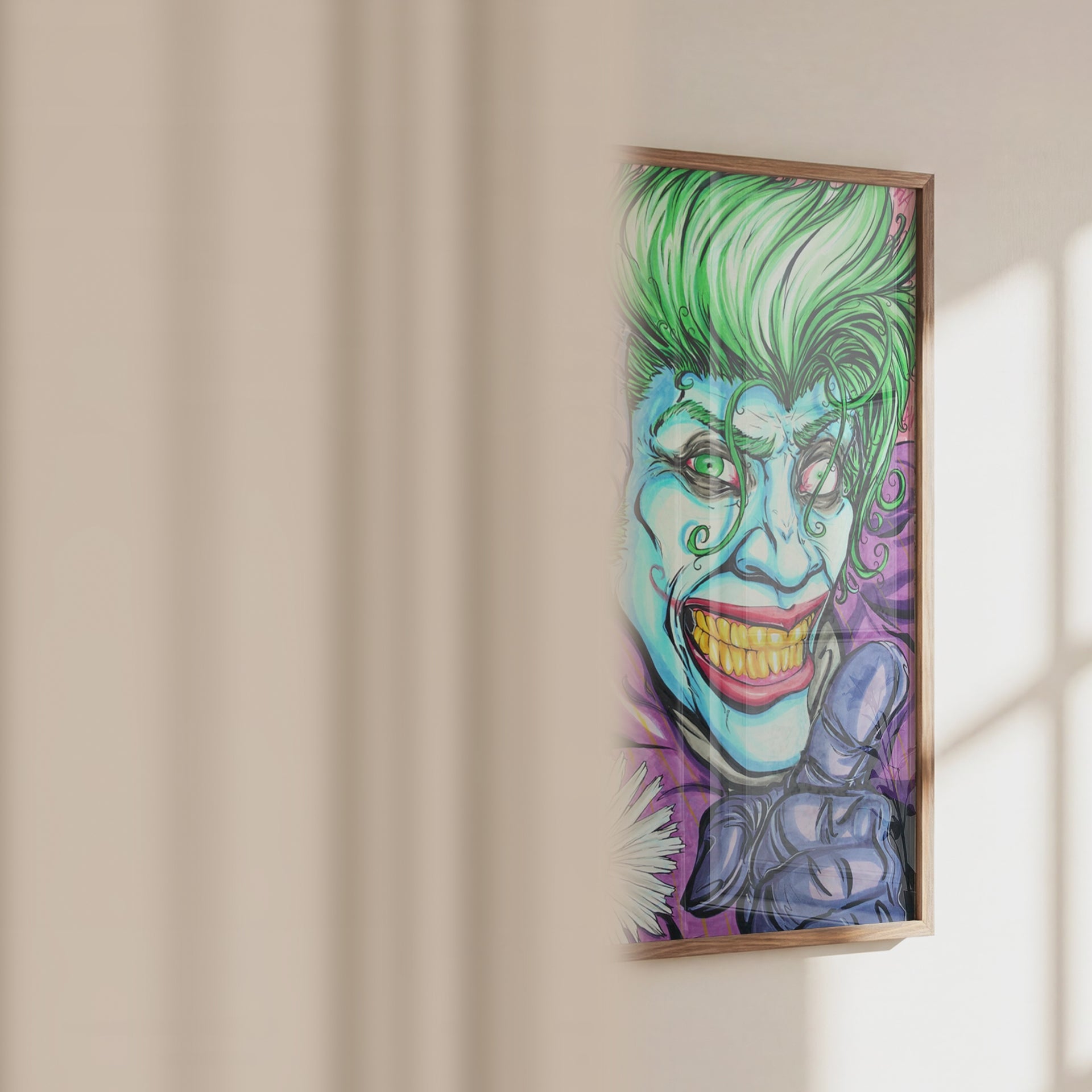 Video of The Wild Card art print in a frame, showing size and bold ink color