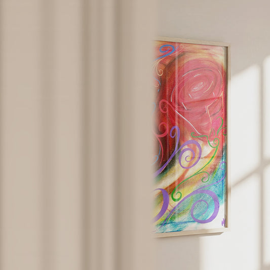Video of the Cursed art print in a frame, showing size and pastel texture