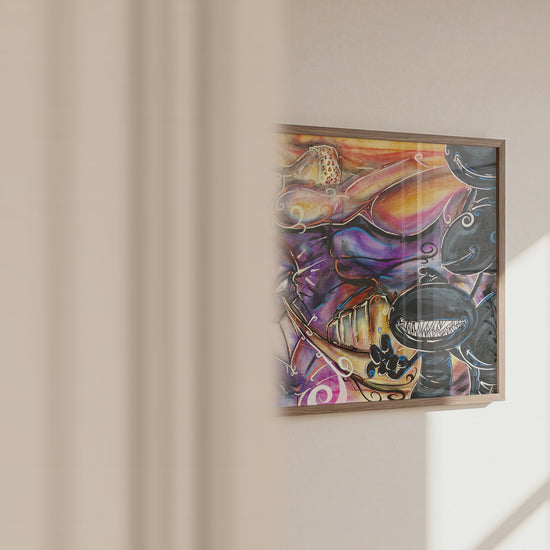 Video of The Maxx art print in a frame, showing size and fine ink detail