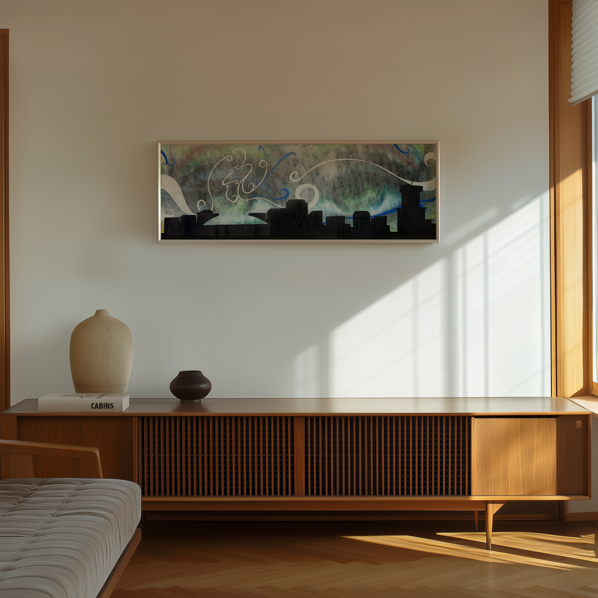 Large framed The Rain print by Monty on a wall