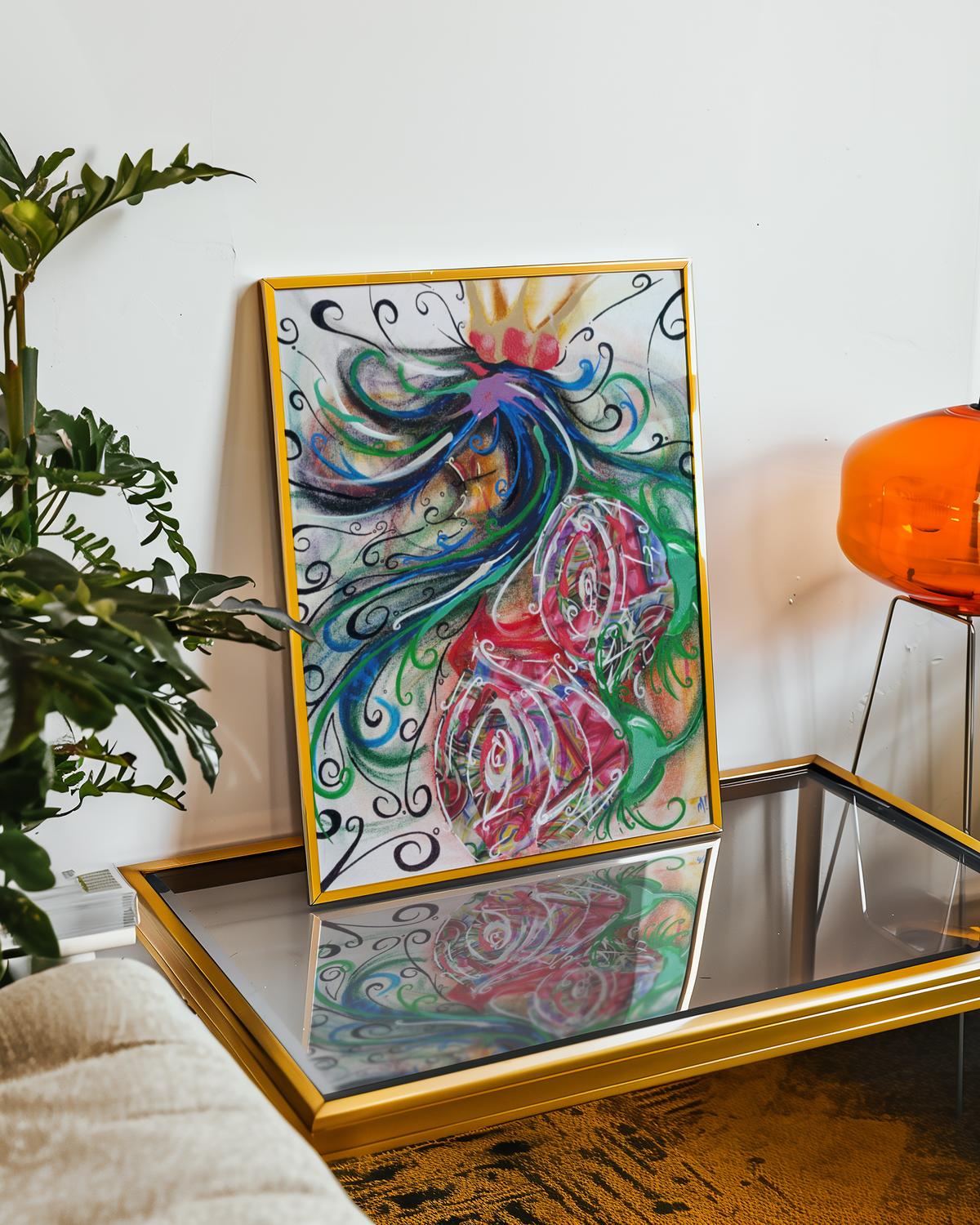 Small She Stands art print by Monty on a table