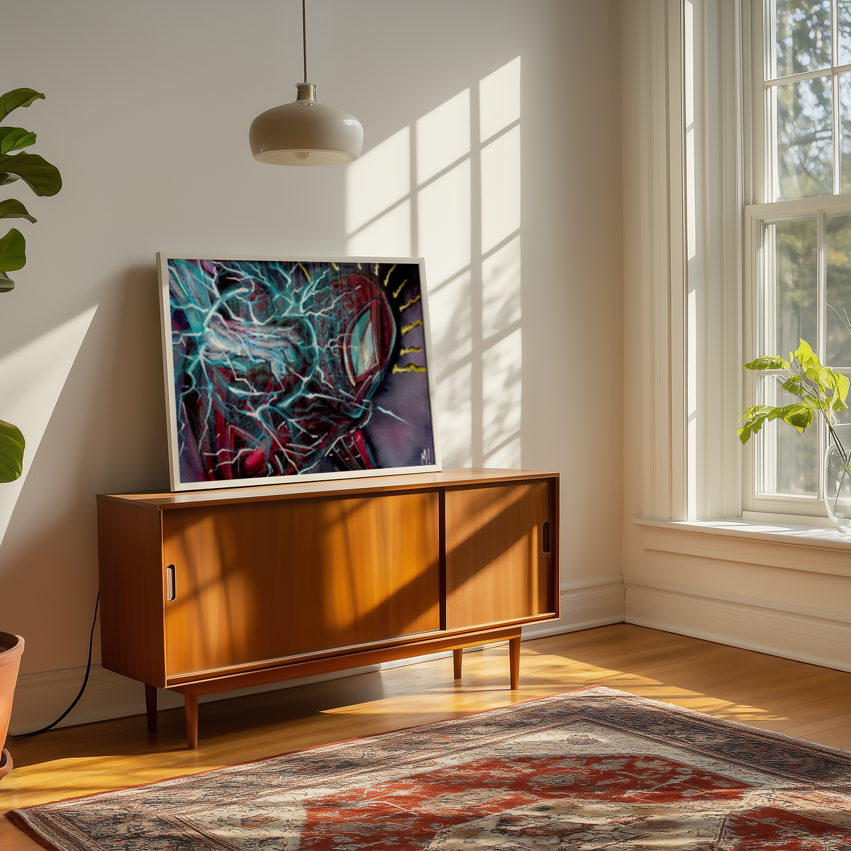 Large framed Amped print by Monty on a wall