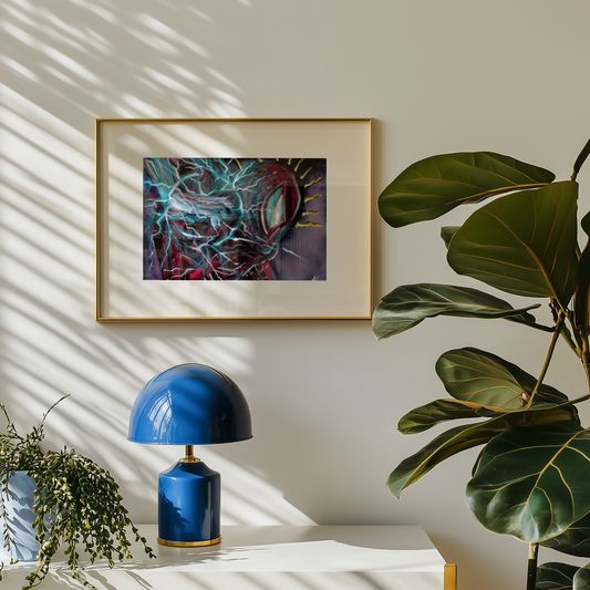 Small Amped art print by Monty on a table