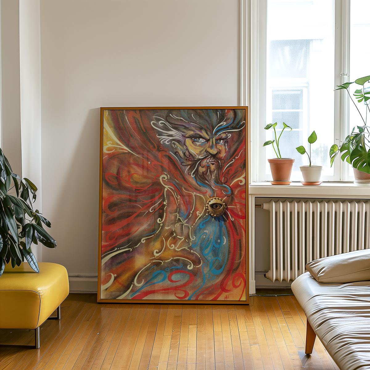 Large mystical wall art print leaning on the floor