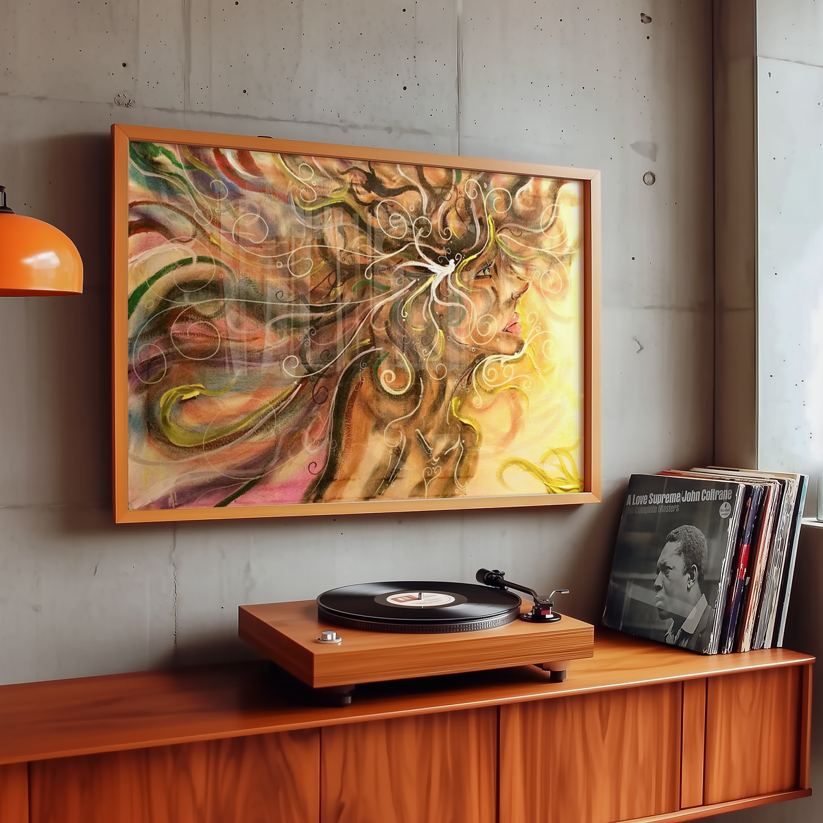 Large framed Wind print by Monty hanging on a wall